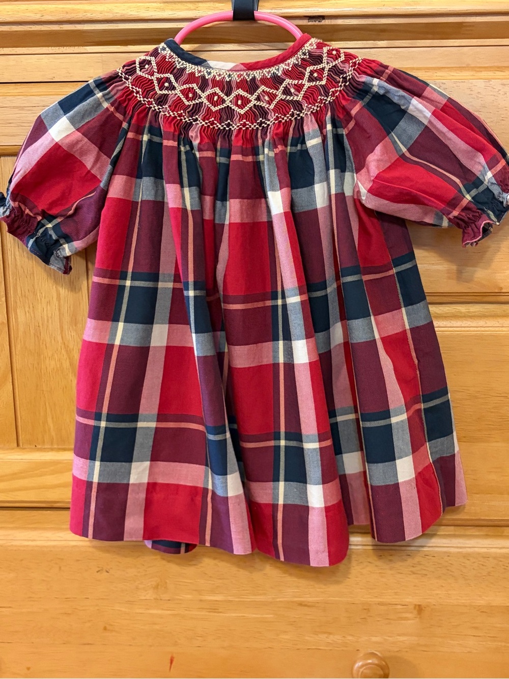 Edgehill Collection Girl's Blue and Red Plaid Smocked Bishop Dress Size 3 Months